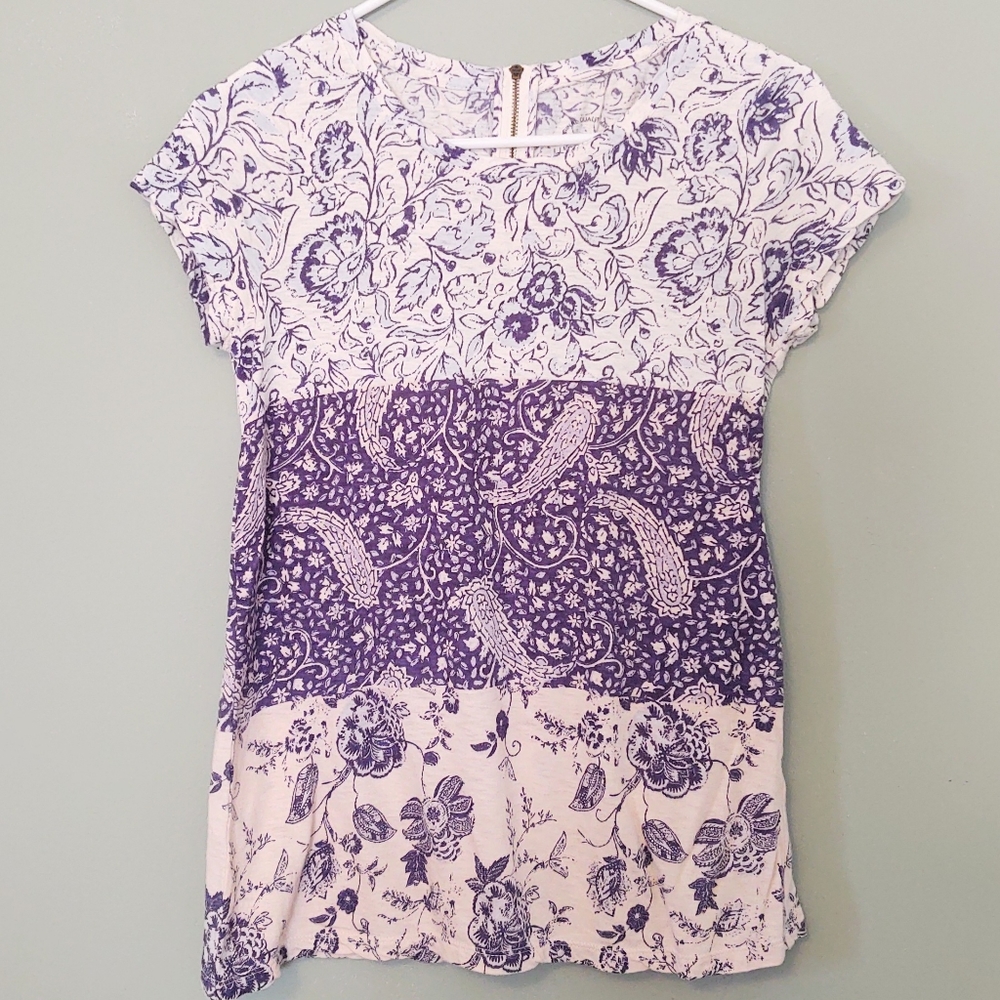 LUCKY BRAND Blue Cream Paisley Tee Size Small